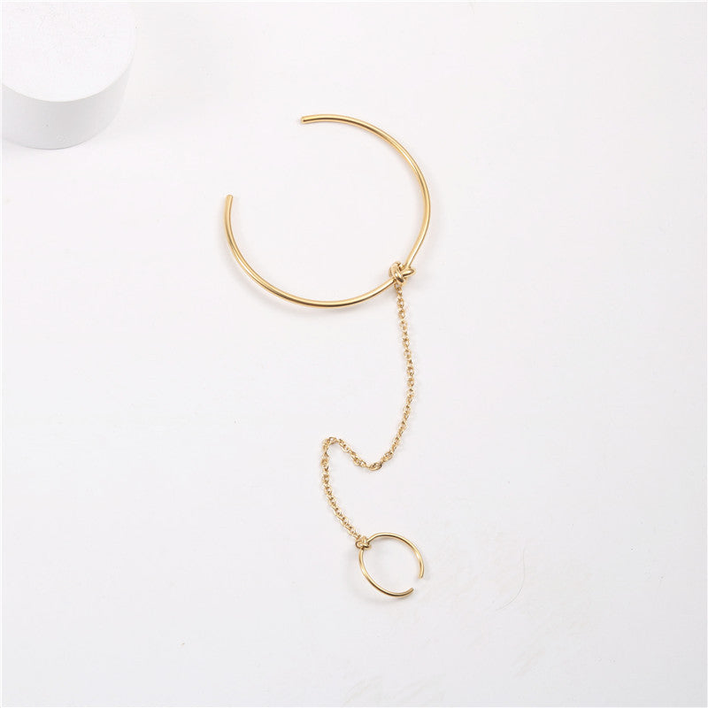 Women’s Geometric Titanium Bracelet-Ring Duo
