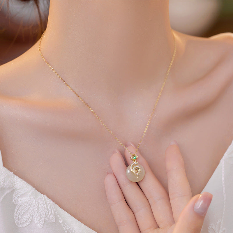 Product Title: The Serpent’s Wisdom: 925 Sterling Silver Hetian Jade Heritage Necklace