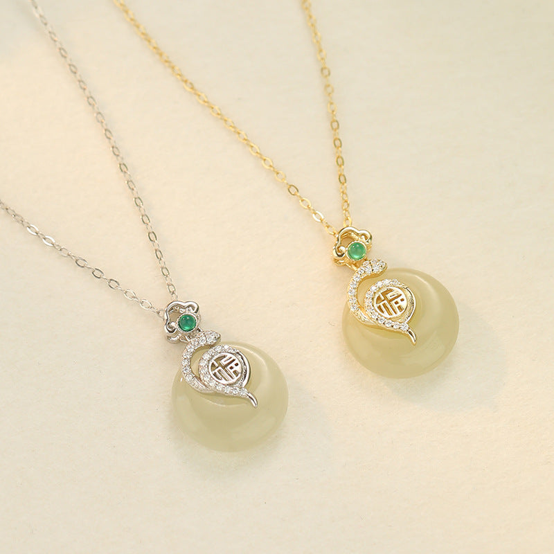 Product Title: The Serpent’s Wisdom: 925 Sterling Silver Hetian Jade Heritage Necklace