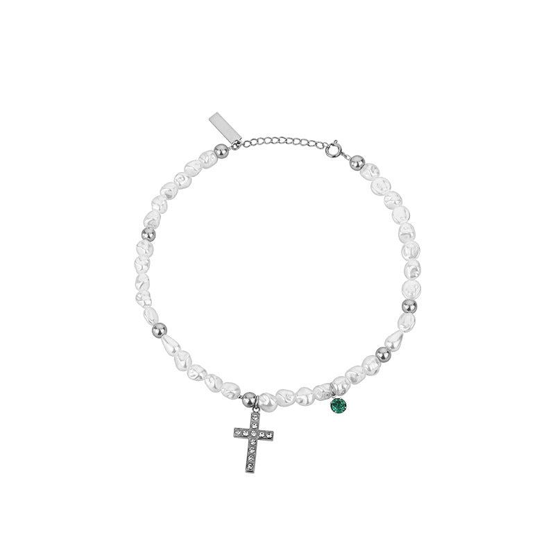 The Ethereal Pearl: Cross & Ghost Titanium Necklace
