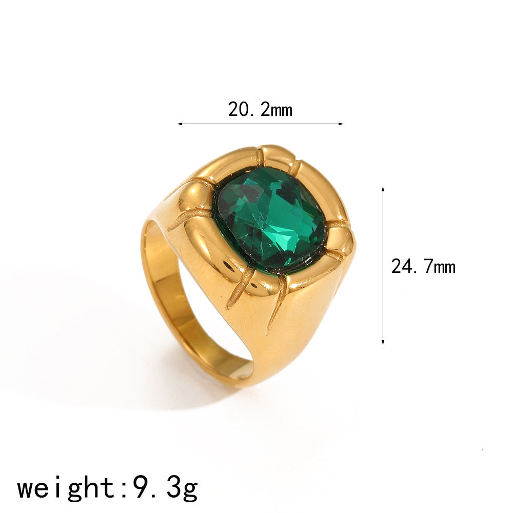 Women’s Emerald-Cut Crystal Titanium Steel Ring