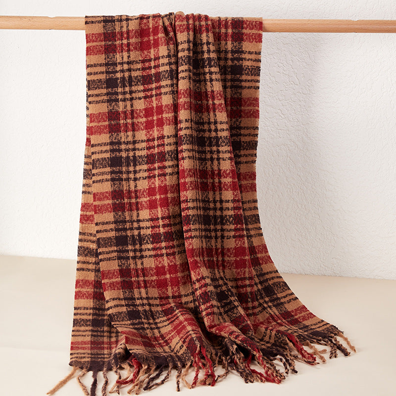 Chic Complexity: The Thickened Tassel Plaid Scarf