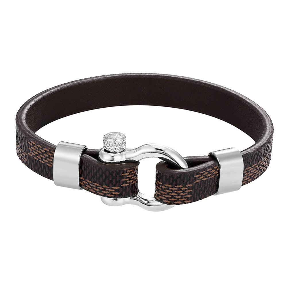 The Grand Horseshoe: Custom-Length Leather & Titanium Steel Bracelet