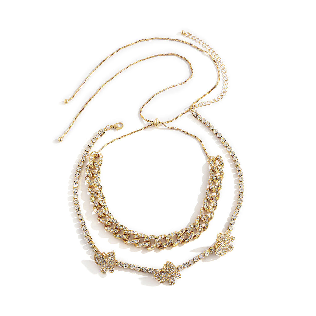 Butterfly Rebel: Multi-Layered Diamond Butterfly & Cuban Chain Set