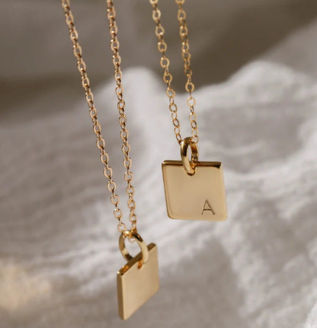 Rectangular Titanium Steel Letter Necklace