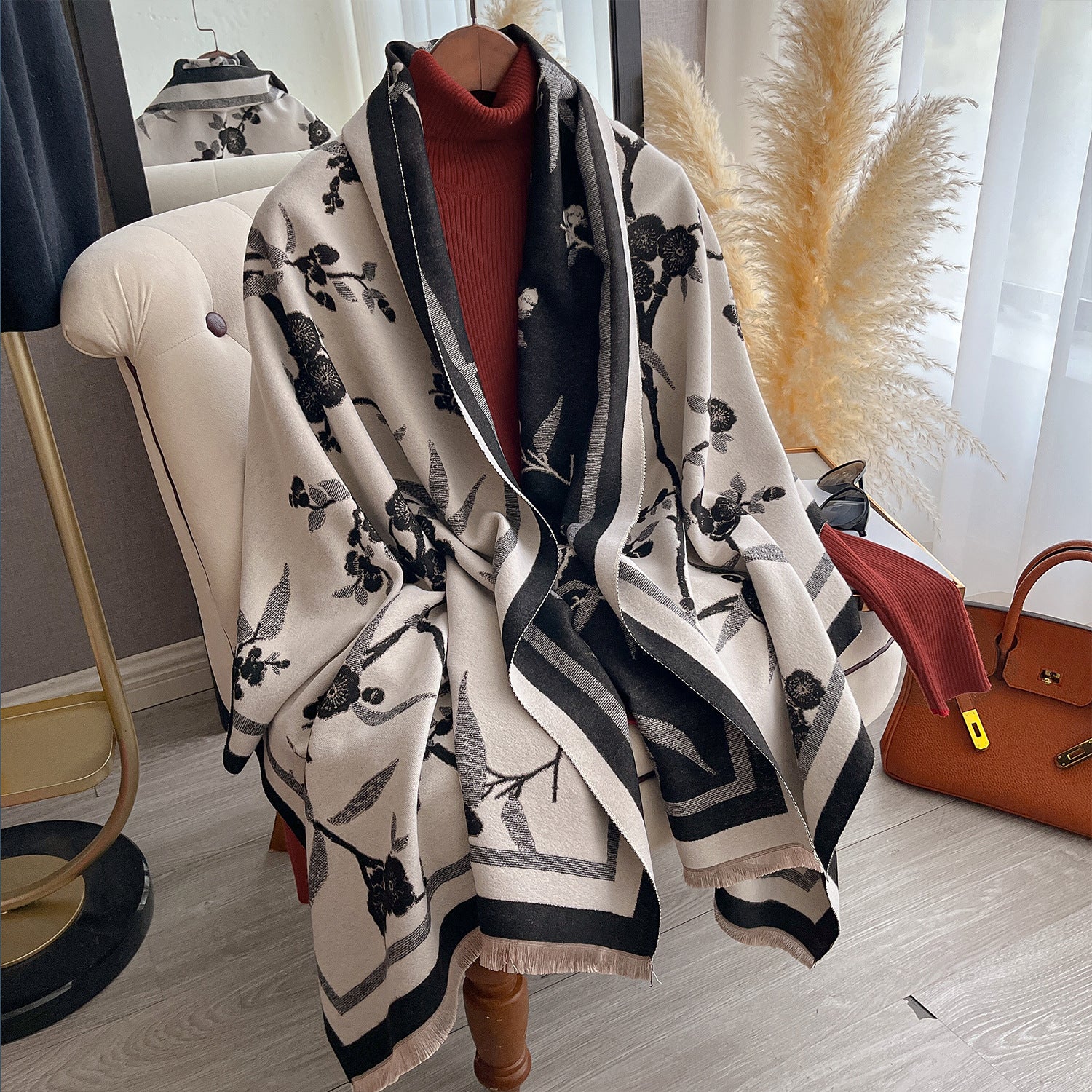 Cashmere-Touch Elegance: The Plum Blossom Winter Scarf