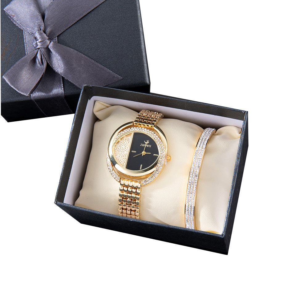 Oval Quartz Watch & Titanium Steel Bracelet Set